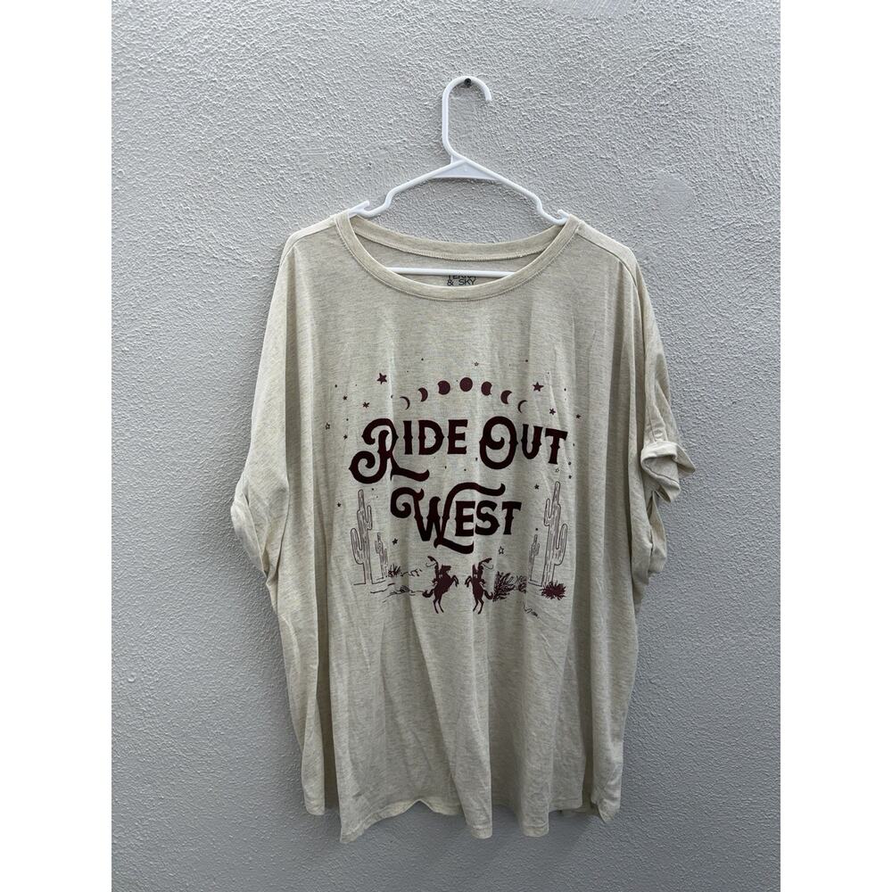 Terra & Sky Womens Shirt Size 4X Ride Out West Velvet Letters Short Sleeve